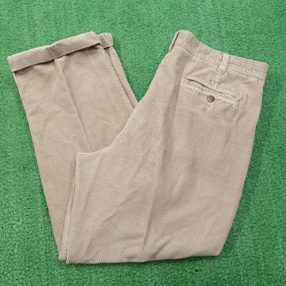 BILL BLASS BLACK LABEL CASUALS BEIGE KHAKI PLEATED CORDUROY PANTS MENS 40X30 - Picture 1 of 8
